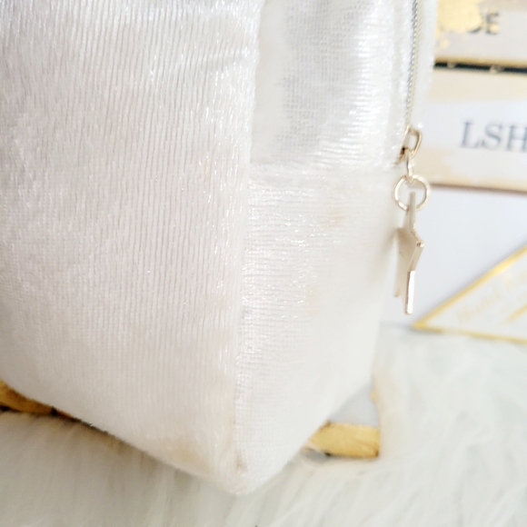 Christian Dior CD white glitter cosmetic pouch/clutch/bag large size rare Nwot - Picture 8 of 13